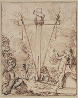 J 008
<br/>
Engeltjes in een landschap met de Passiewerktuigen
<br/>
<em>Anoniem It, Rome (17de eeuw)</em>